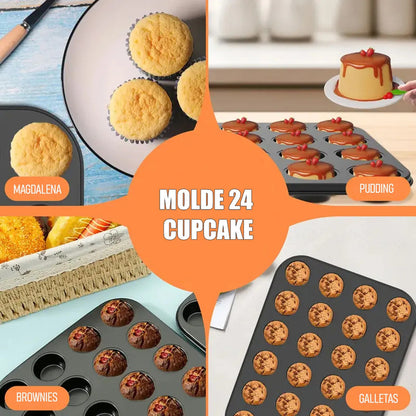 Molde Cupcake Moldes Muffins Moldes 24 Mini Cupcake Moldes Reposteria Metalicos Antiadherente Pack 2 Molde Cupcakes Teflon Galletas Molde Rectangular Acero Aluminizado Okshop