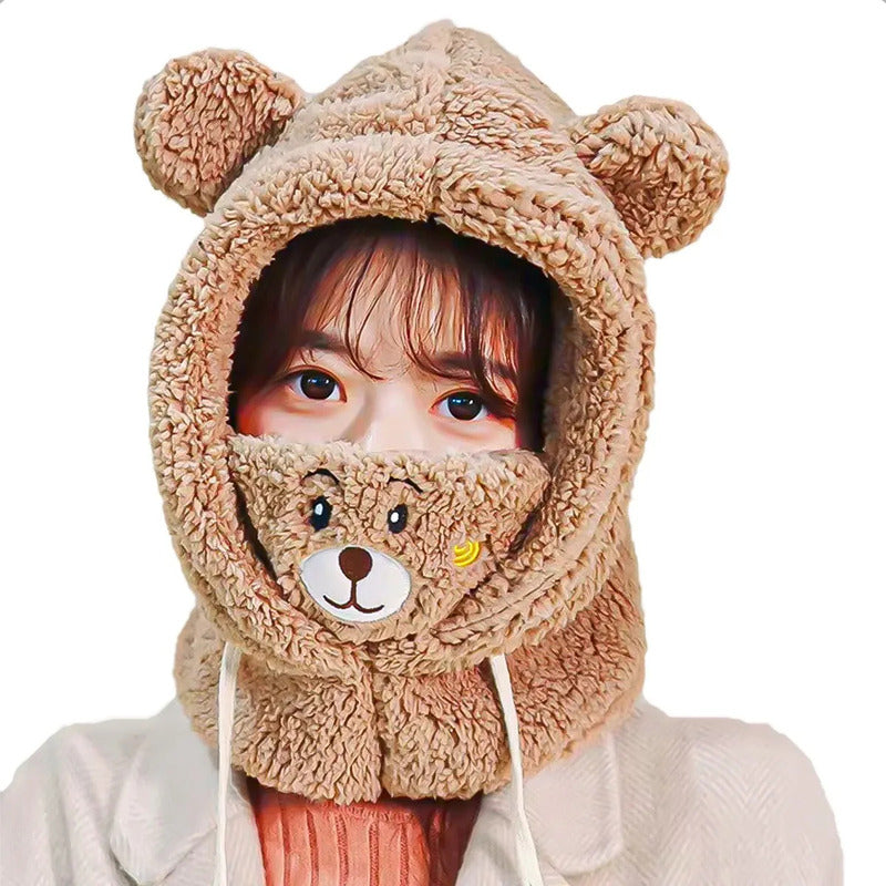 Gorro De Invierno Con Diseño De Oso Y Cuello, Para Adultos Marrón Claro Okshop Unica
