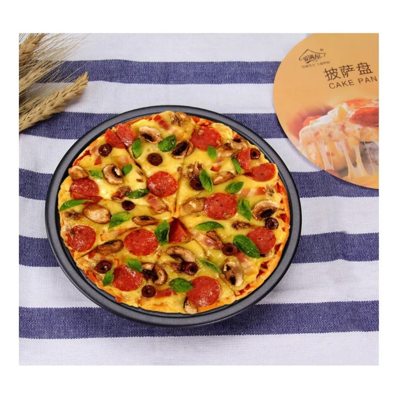 Molde Para Pizza Redondo De Metal Antiadherente De 29 Cm Gris