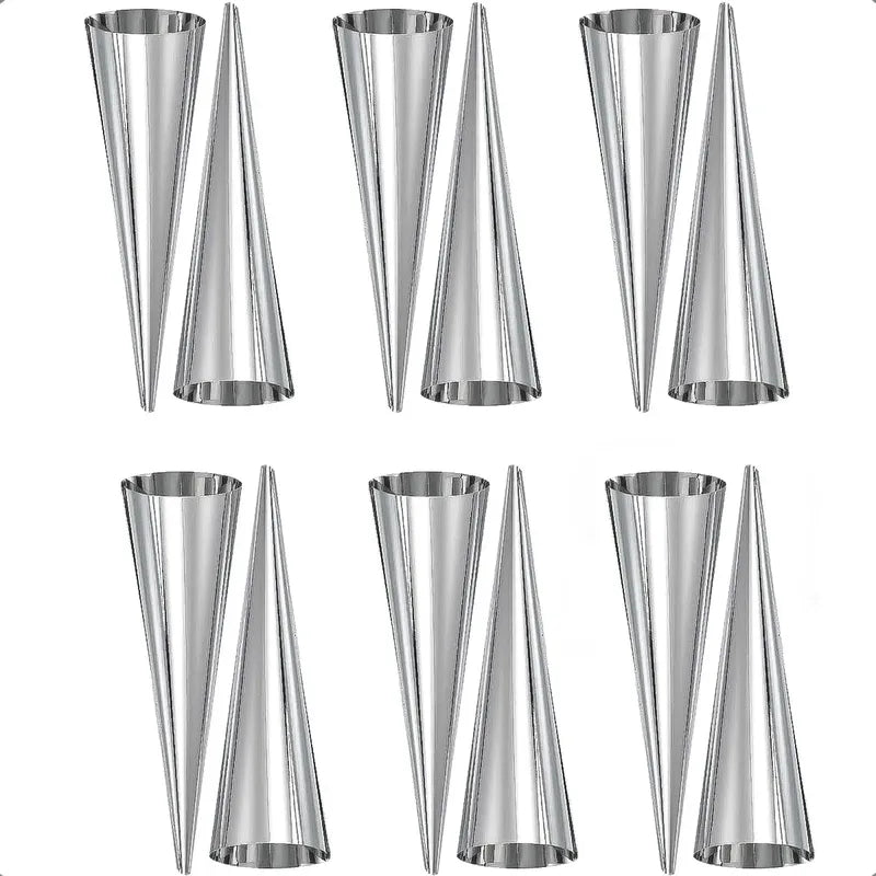 Pack 12 Molde Cannoli Metálico Molde Croissant Molde Cono Gris