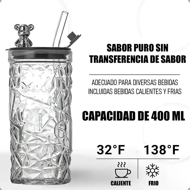 Pack X2 Vasos De Vidrio Arcashopping Con Tapa Y Bombilla 400ml Blancos