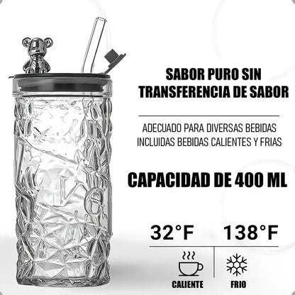 Pack X2 Vasos De Vidrio Arcashopping Con Tapa Y Bombilla 400ml Blancos