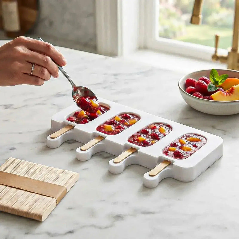 Molde De Silicona Para Helados Con 4 Paletas, Blanco  Okshop