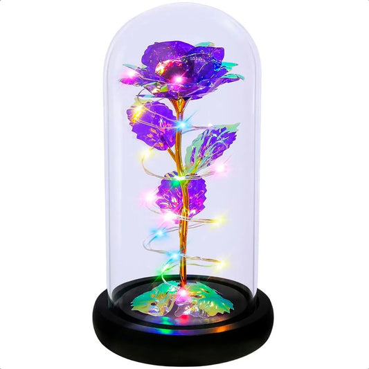 Rosas Eternas Flores Eternas Led Cúpula De Vidrio Rosa Led Flores Artificiales Cúpula De Vidrio Flor Eterna Fondo Pvc San Valentin Rosa Eterna Flor Regalo Decoracion Morado Okshop