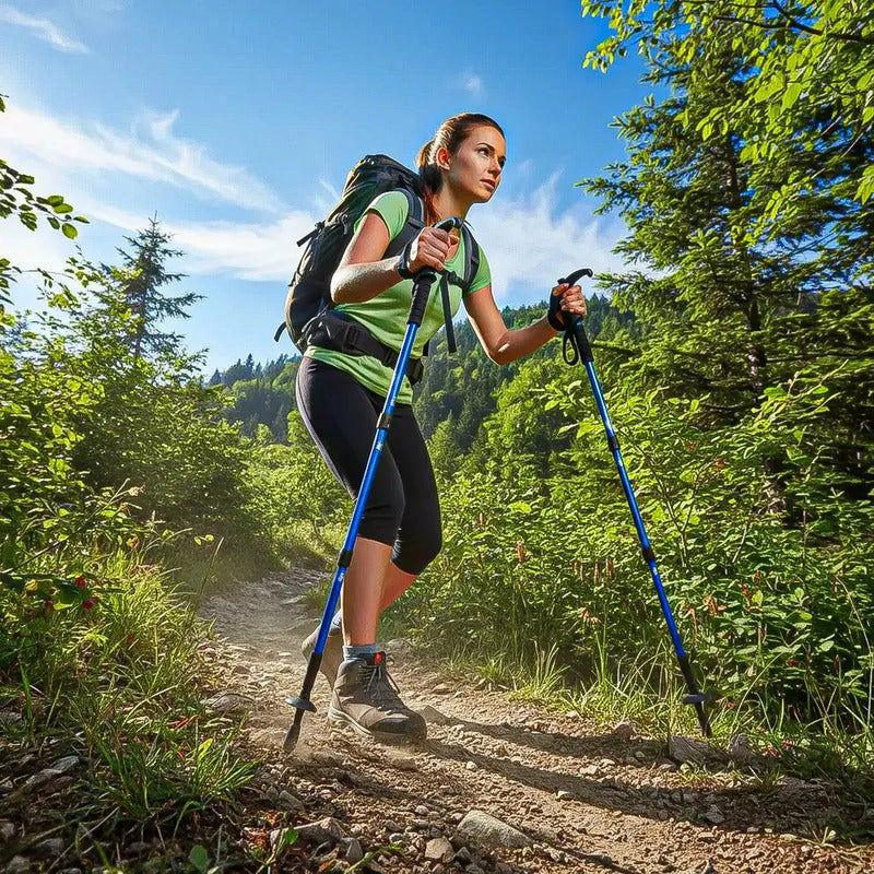 Bastón De Trekking Arcashopping De Aluminio Plegable Con Sistema Anti-shock Azul