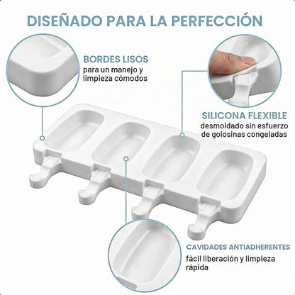 Molde De Silicona Para Helados Con 4 Paletas, Blanco  Okshop