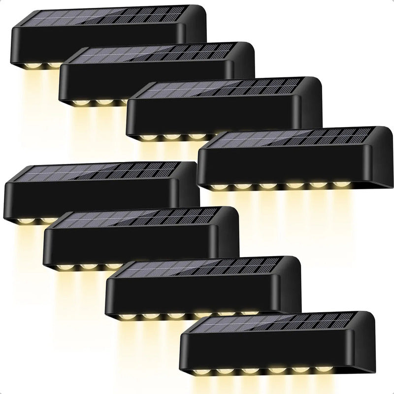 Aplique De Pared Lampara Led Focos Exterior Solar Apliques Led Exterior Abs Jardin 10w 25x4cm Okshop Pack 8 Lampara Muro Inalambrica Aire Libre Carga Automatica Negro Ip65 Calida Negro/cálida