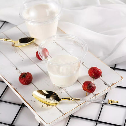 Pack X50 Vasos Acrilico Para Postre Con Tapa Pocillos 210ml Vasos Acrilico Desechable 210m Vasos Para Postres + Tapa Pocillos Vasos Acrilicos Postres Y Frutas Vasos Postres Multifuncional Okshop