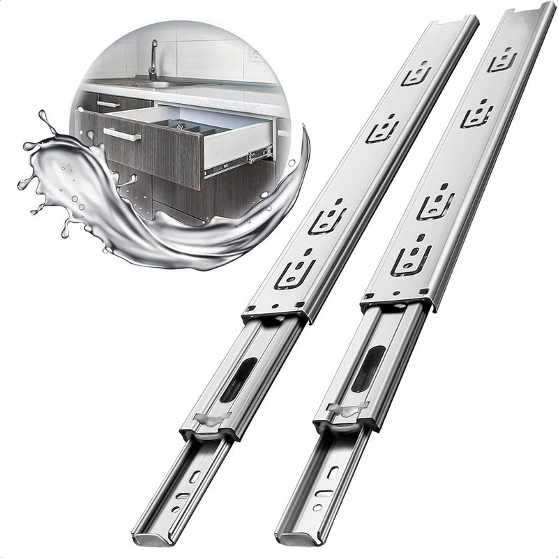 Corredera Telescópica De Acero Para Cajones 60 Cm Con Soportes De 45 Kg