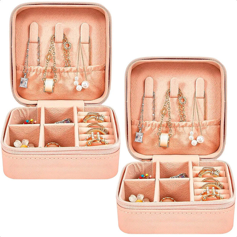 Pack De 2 Estuches Organizadores De Joyas Portátiles Para Viaje En Poliuretano Rosa