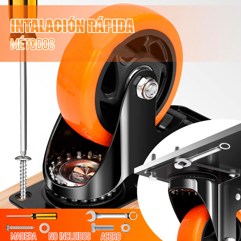 Ruedas Giratorias Para Carros Ruedas Muebles Pack 2 Ruedas Naranja/negro