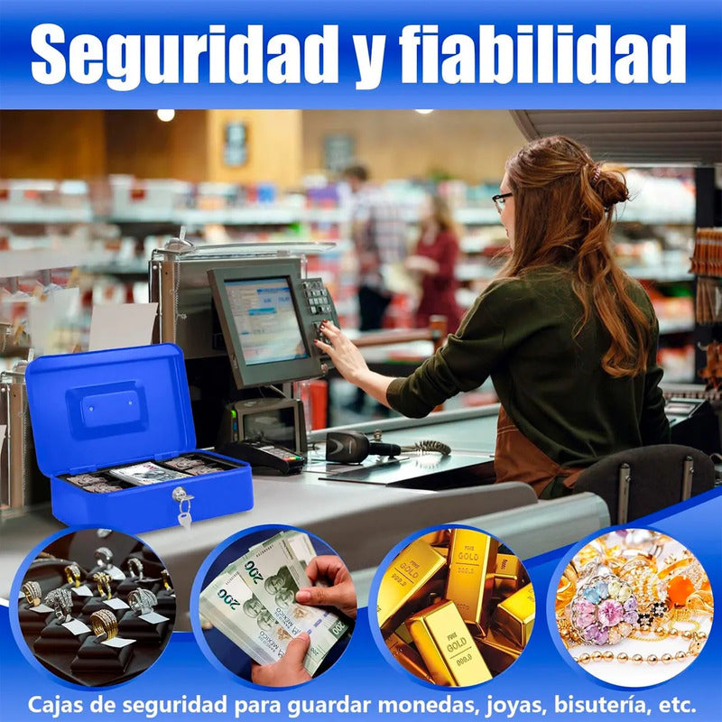Cajas Fuertes Caja De Seguridad Caja De Dinero Metalica Llave Caja De Seguridad Llaves Multiuso Tiendas Caja Fuerte Metalica Impermeable Asa Antideslizante Azul Arcashopping