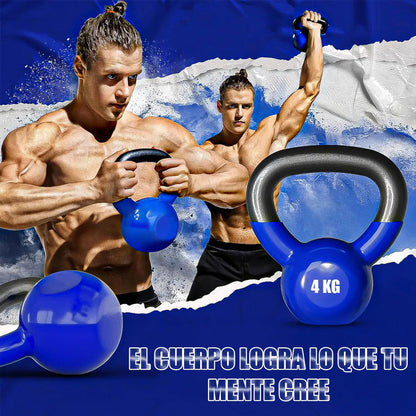 Pesa Rusa Kettlebell 4 Kg Vinilo Verde Con Revestimiento Y Asa Ancha