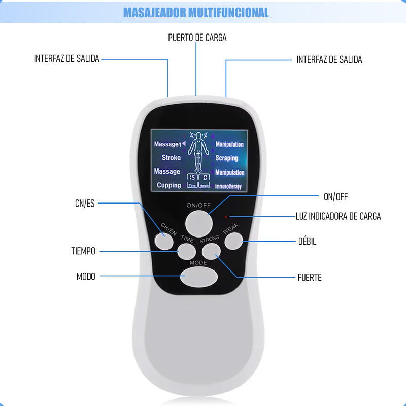 Electroestimulador Muscular Electrofisico Tens 4 Electrodos Blanco