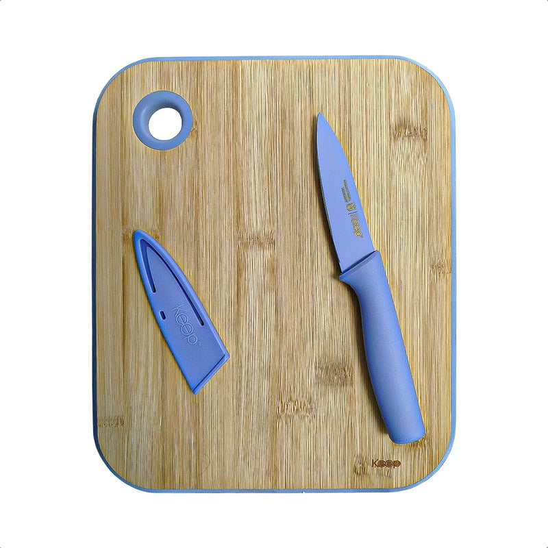 Tabla Para Picar Tablas Picar+cuchillo Tabla Bambu Keep 26cm Madera Bamboo Azul