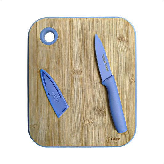 Tabla Para Picar Tablas Picar+cuchillo Tabla Bambu Keep 26cm Madera Bamboo Azul