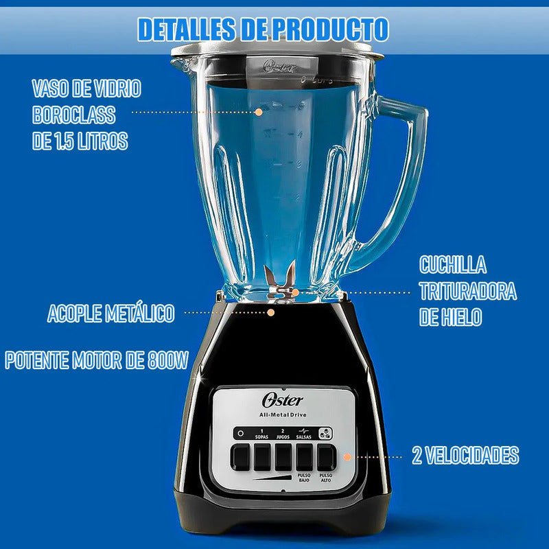 Licuadora Oster De 1.5 L Con Vaso De Vidrio, 2 Velocidades Y Cuchilla De Acero Inoxidable Color Verde