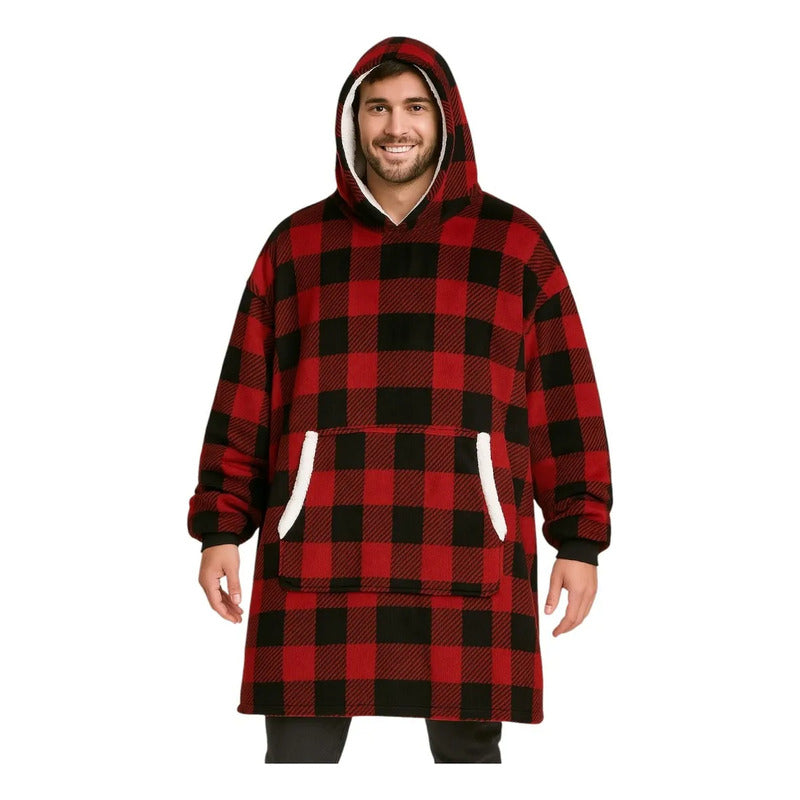 Poleron Frazada Pack X2 Poleron Hombre Polar Poleron Polar Manta Frazada Poleron Peludo Mujer Felpa Adulto Bata Abrigo Invierno Oversize Frazada Unica Rojo Lisa
