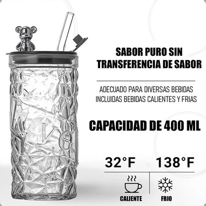 Vasos De Vidrio Vaso De Bebida Con Bombilla 400 Ml Vasos Reutilizables 400ml Vidrio Transparente Pack 2 Vasos Personalizados Vaso Con Tapa Y Bombilla Color Verde Okshop