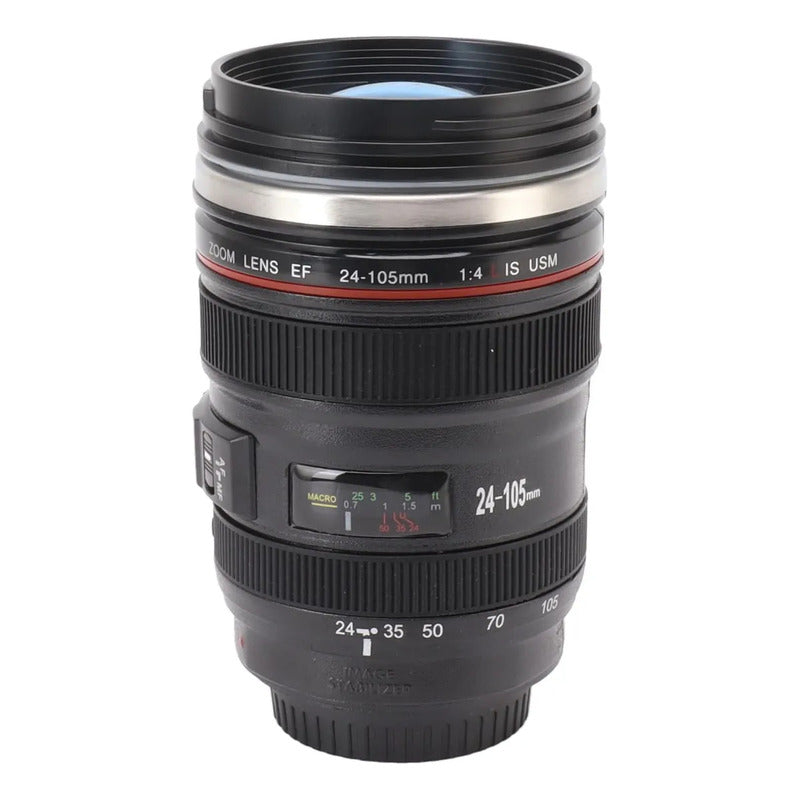 Taza Térmica Lente Cámara De Acero Inoxidable Con Tapa 350ml Negro
