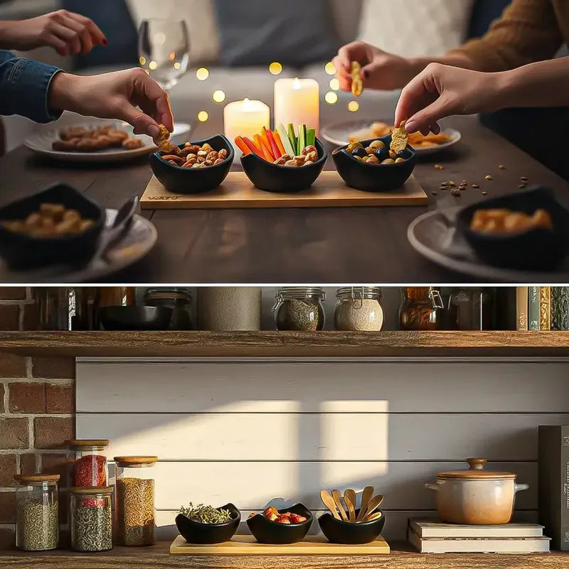 Set 3 Bowl Ceramica Aperitivos Bandeja Wayu Aperitivo Cuenco Negro