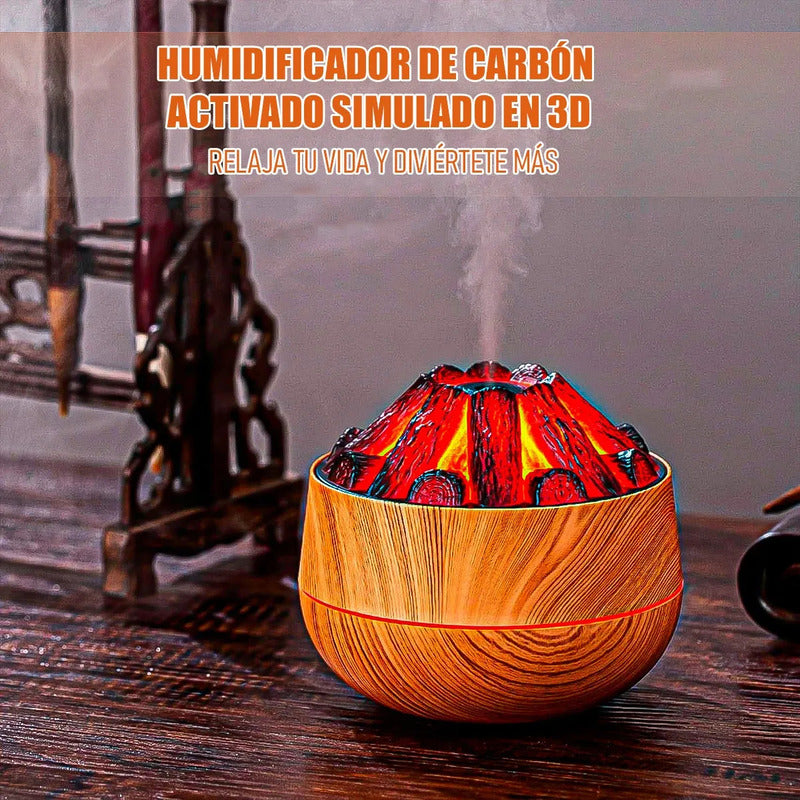 Humidificador Y Difusor De Aromas Con Luz De Llama Led Para Ambiente Cálido Marrón Claro