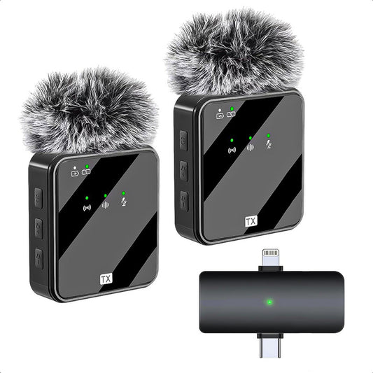 Micrófono Inalámbrico Dual Micrófono Lavalier Inalámbrico Negro