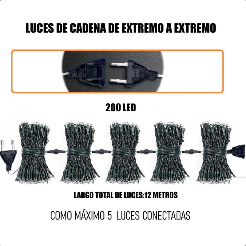 Guirnalda Led 12m 200 Luces Exterior Ip44 Navideñas Okshop 220v Cálida