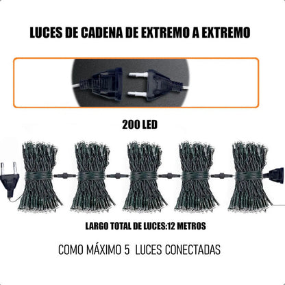 Guirnalda Led 12m 200 Luces Exterior Ip44 Navideñas Okshop 220v Cálida