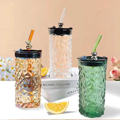 Pack X2 Vasos De Vidrio Arcashopping Con Tapa Y Bombilla 400ml Blancos