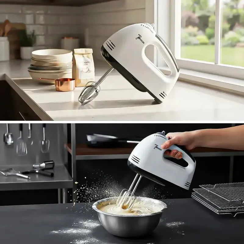 Batidora De Mano Eléctrica Okshop Con 7 Velocidades Y 260 W Para Amasar Y Batir Blanco