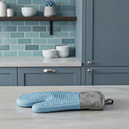 Guantes Para Horno Toma Ollas Guantes De Silicona Cocina Color Azul Puntos