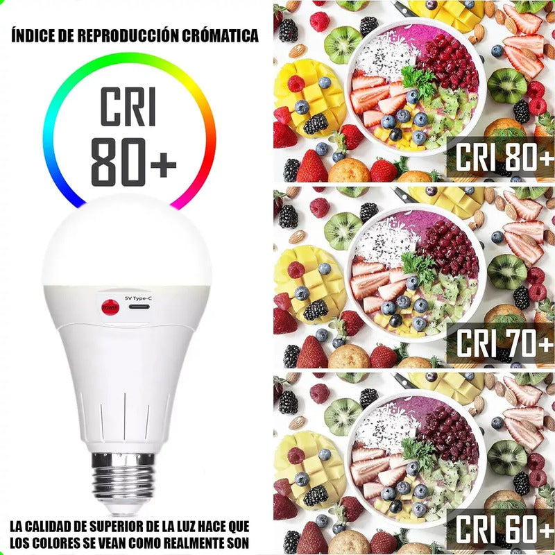 Pack X2 Ampolletas Led Recargables Okshop 10w Usb Tipo Bulbo E27 Camping Blanco Frío
