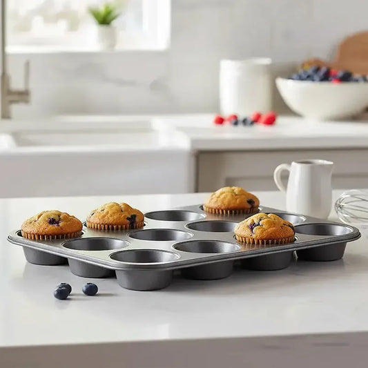 Molde Para Muffins Y Cupcakes Arcashopping De Metal Con 12 Cavidades Antiaherente Gris Oscuro