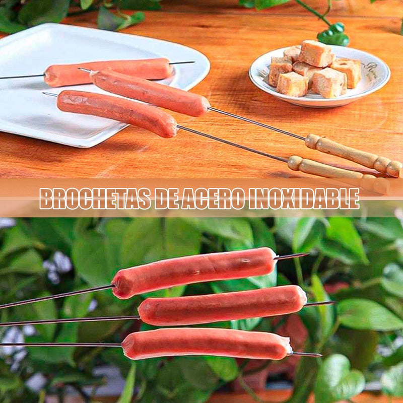 Pinchos Para Asar Brochetas Acero Set 10 Pinchos De Madera