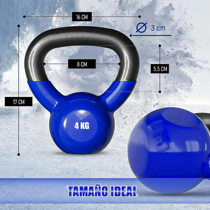 Pesa Rusa Kettlebell 4 Kg Vinilo Verde Con Revestimiento Y Asa Ancha