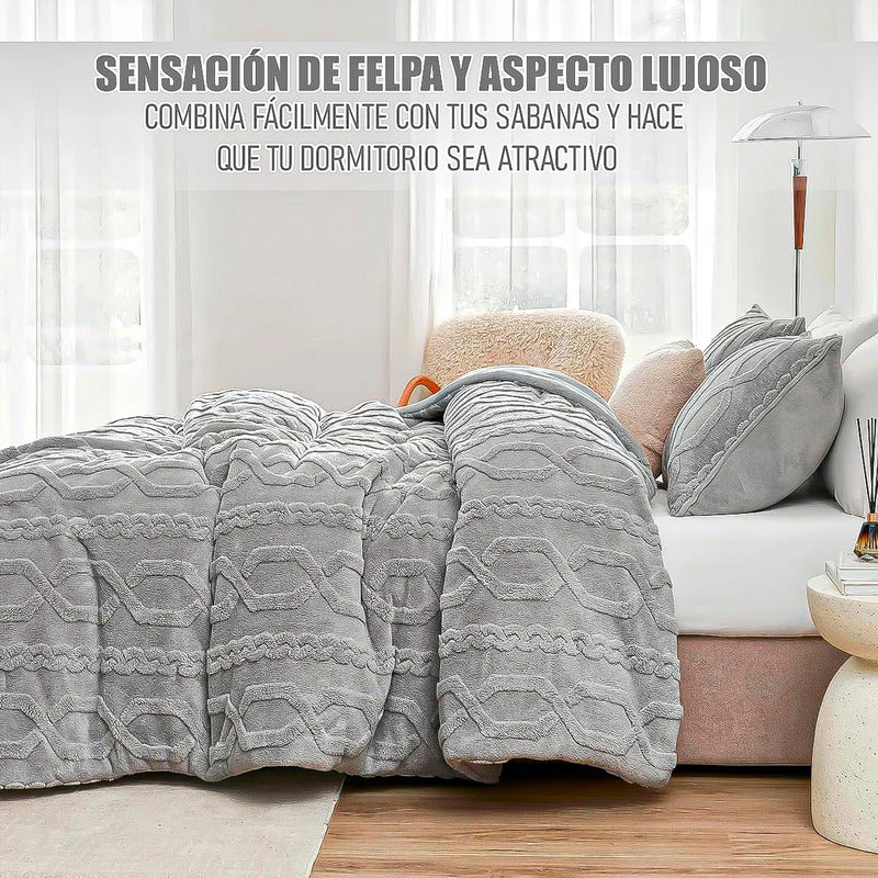 Plumon 1.5 Plazas Edredon De Cama Cubrecama Chiporro Coberto Gris Oscuro