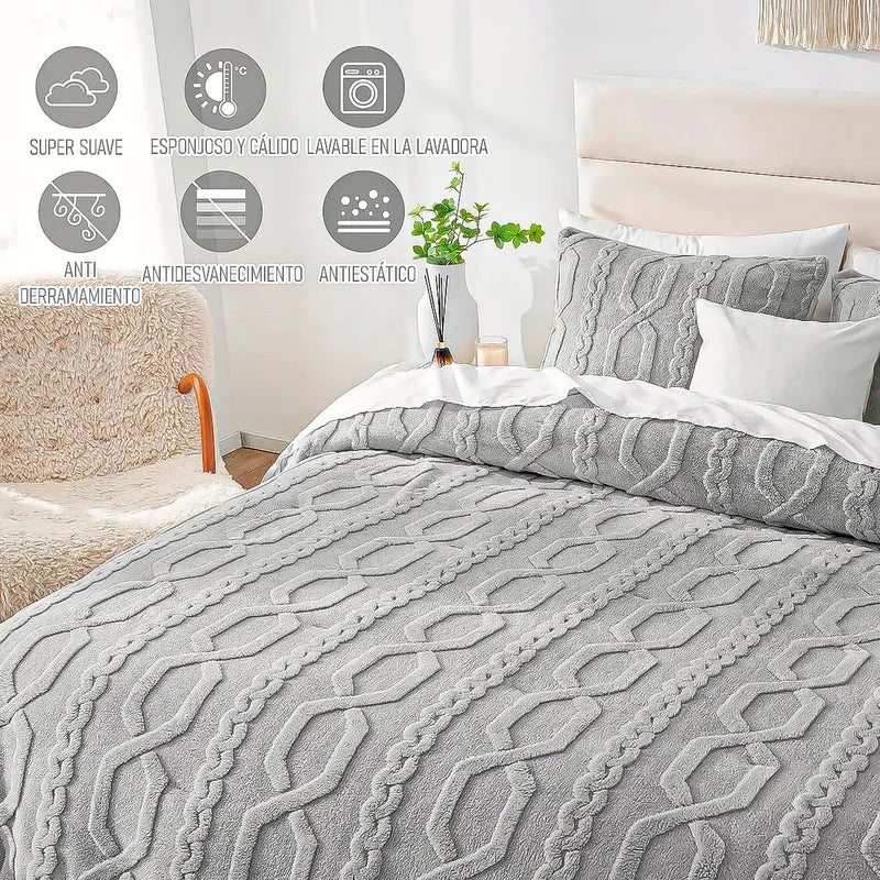 Plumon 1.5 Plazas Edredon De Cama Cubrecama Chiporro Coberto Gris Oscuro