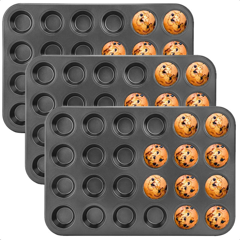 Molde Cupcake Moldes Muffins Moldes 24 Mini Cupcake Moldes Reposteria Metalicos Antiadherente Pack 3 Molde Cupcakes Teflon Galletas Molde Rectangular Acero Aluminizado Okshop Gris