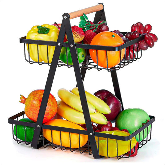 Cesto De Frutas Metalico Frutero Mesa Cesto Frutas 2 Niveles Negro