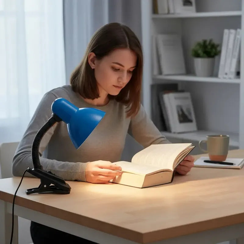 Lampara Click Escritorio Flexible Lamparas Velador Lectura Estructura Azul