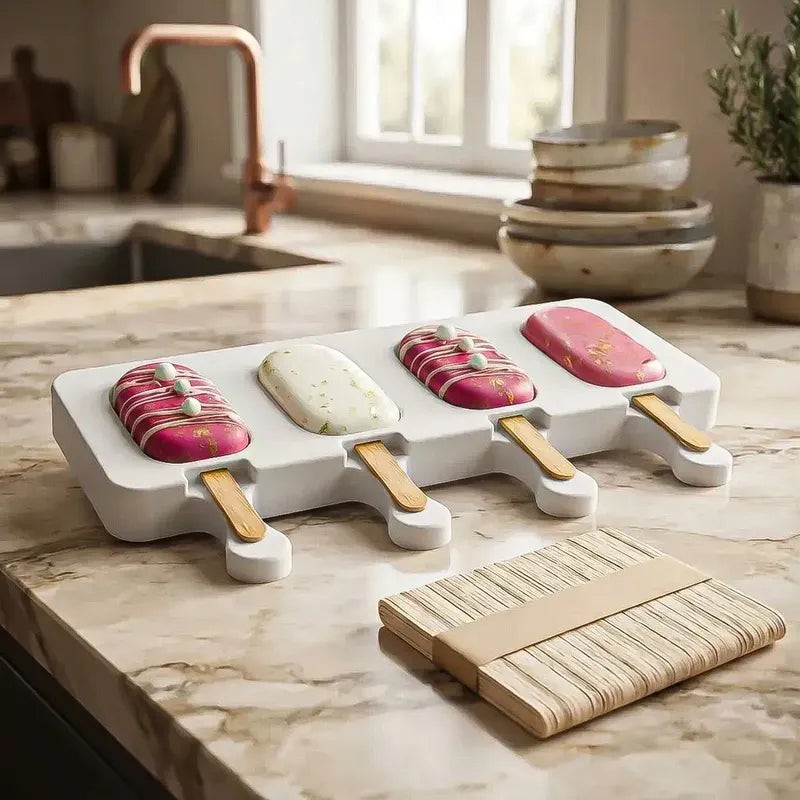 Molde De Silicona Para Helados Con 4 Paletas, Blanco  Okshop