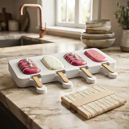 Molde De Silicona Para Helados Con 4 Paletas, Blanco  Okshop
