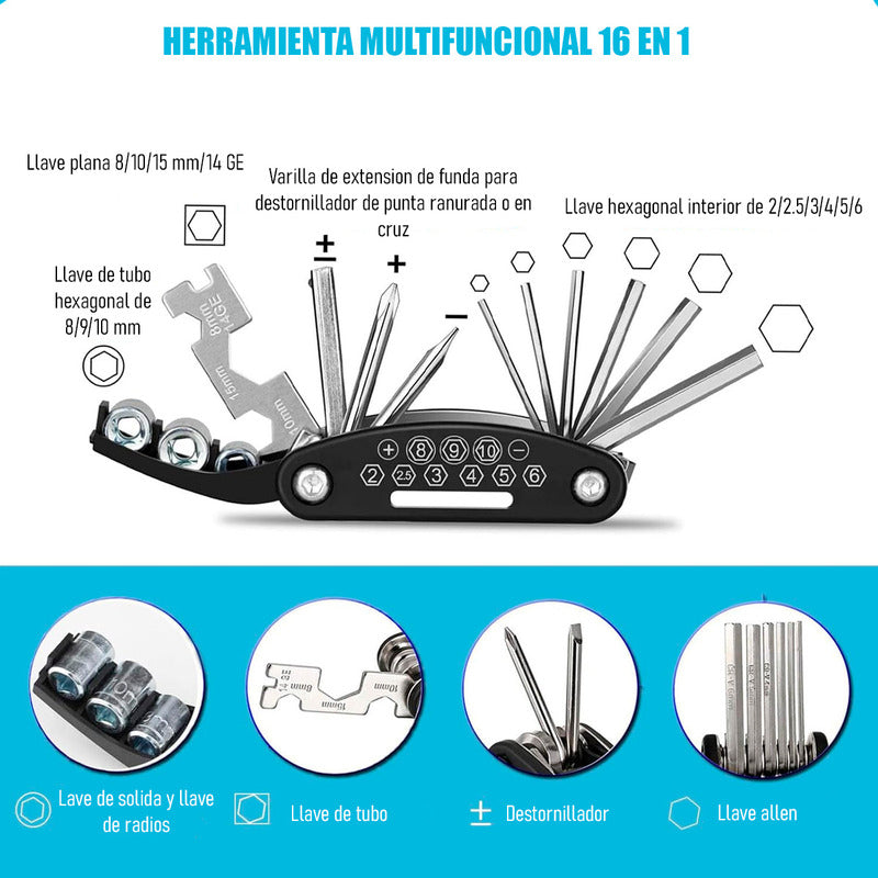 Kit Herramientas Bicicletas Parche Pinchazo Bici Reparacion