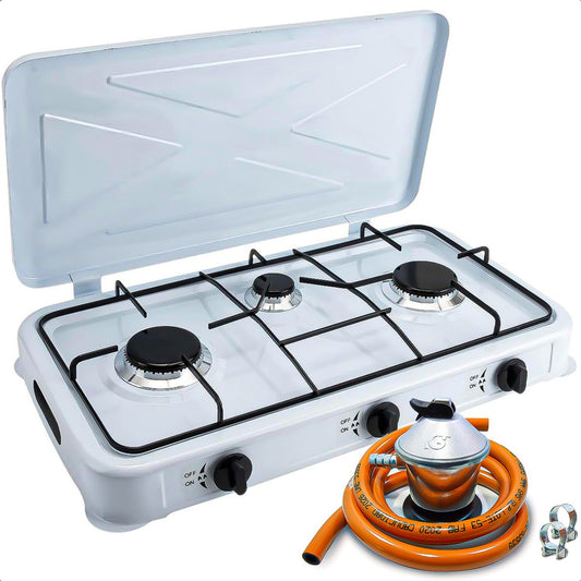 Set Cocina Camping A Gas Cocina Portatil 3 Plato Regulador