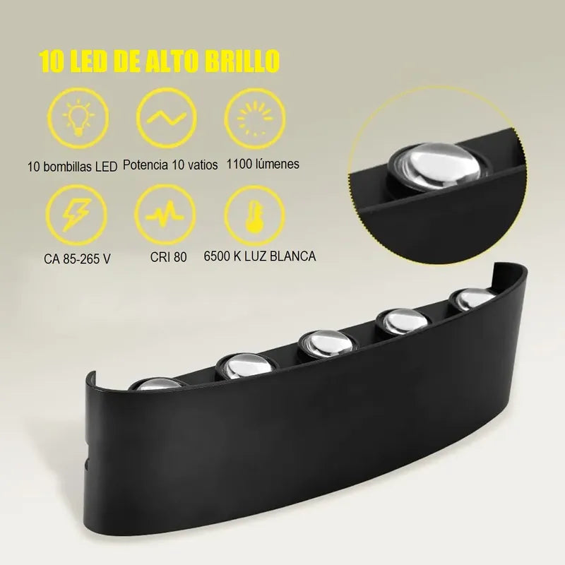 Pack 2 Aplique Muro Luces Led Para Muro Lampara De Pared 10w Negro