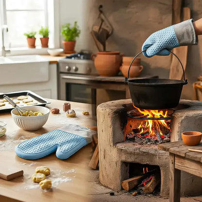 Guantes Para Horno Toma Ollas Guantes De Silicona Cocina Color Azul Puntos