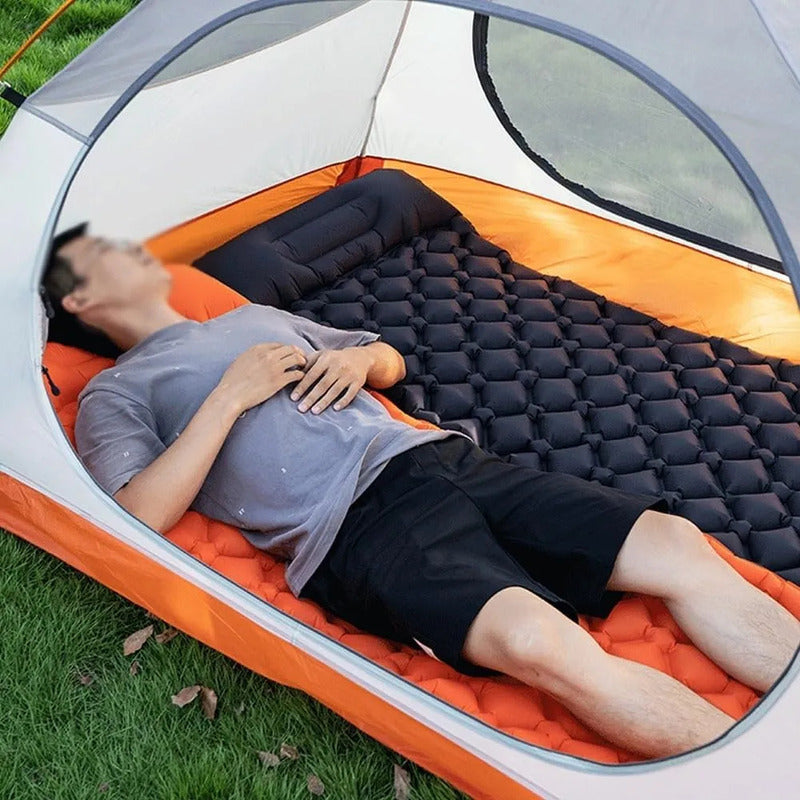 Colchoneta Inflable Camping 1 Plaza Okshop Con Bomba De Pie Naranja