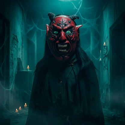 Máscara De Látex Demonio Máscara De Terror Halloween Disfraz Rojo Máscara De Demonio