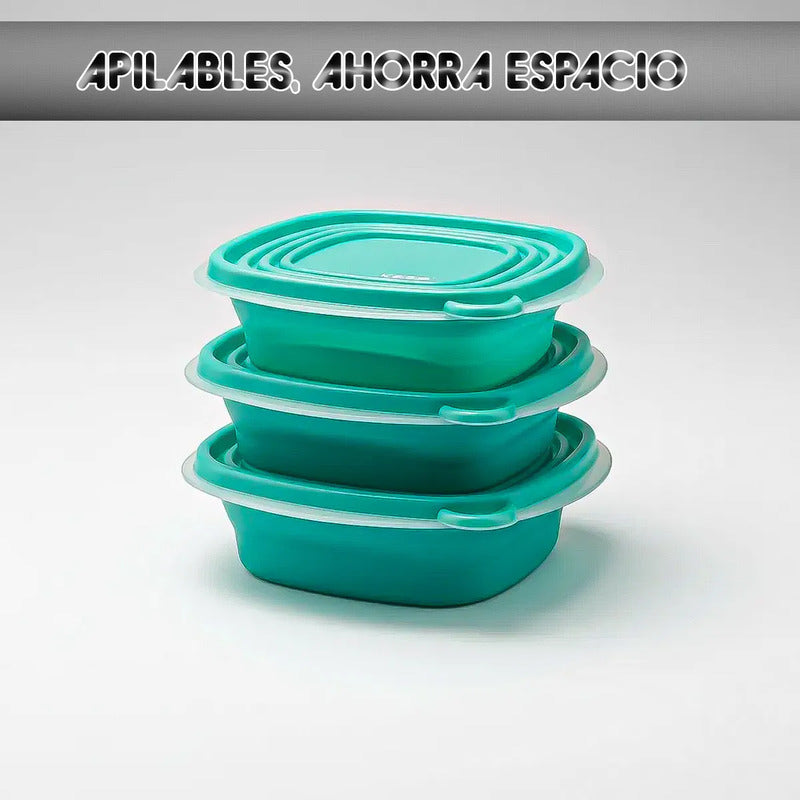Pack 6 Taper Keep Tupper Plastico Contenedor Alimentos 670ml Verde